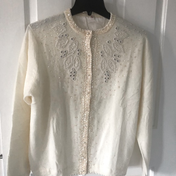 Vintage Cream/Beige Sequins Cardigan Sweater - Picture 1 of 14